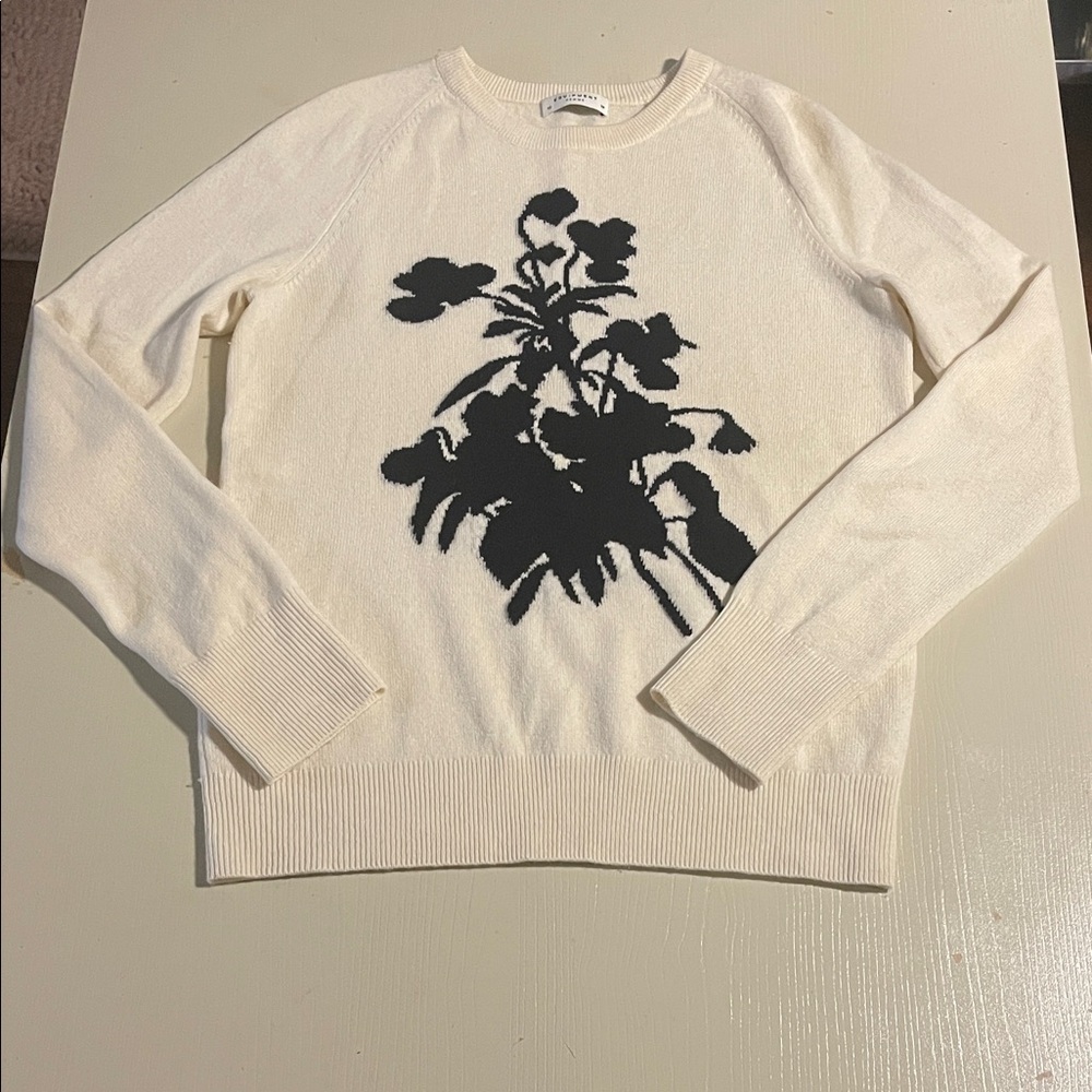 Equipment Cream and Black Floral Cashmere Sweater- Size XS